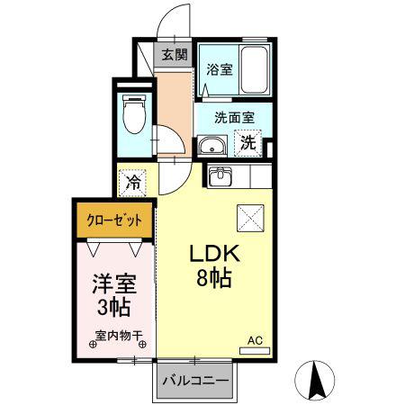 カエツリアルフィールドD-ROOM B(1LDK/1階)の間取り写真