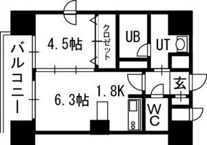 クレジデンス札幌・南4条(1LDK/15階)の間取り写真