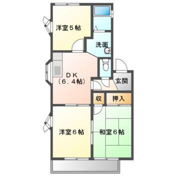 ライムハウスA・B・C棟(3DK/1階)の間取り写真