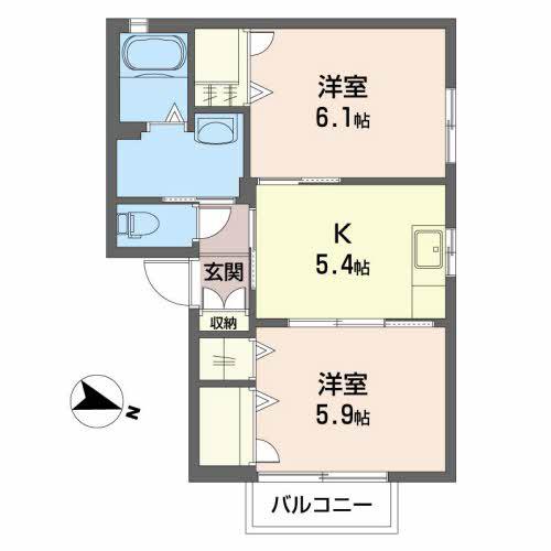 メゾンパークス 壱番館(2K/2階)の間取り写真