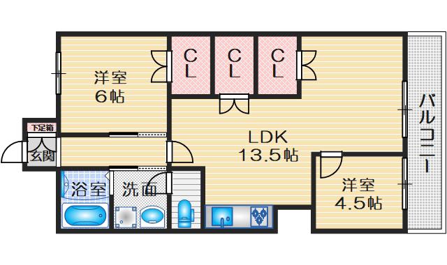 江坂ハイデンス(2LDK/10階)の間取り写真