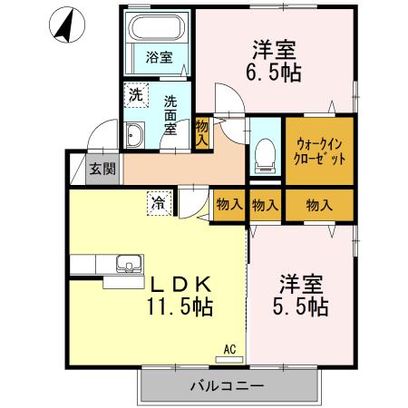 セジュールセラ C棟(2LDK/2階)の間取り写真