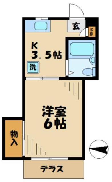 グリーンハイム多摩(1K/1階)の間取り写真