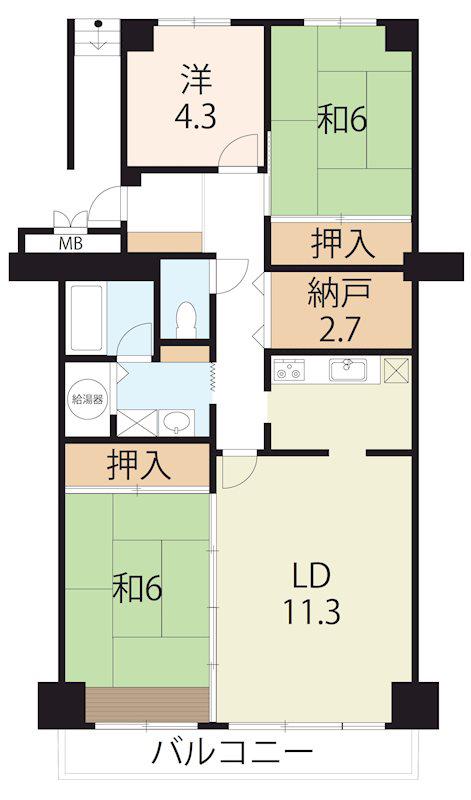 グランドメゾン守山(3LDK/15階)の間取り写真