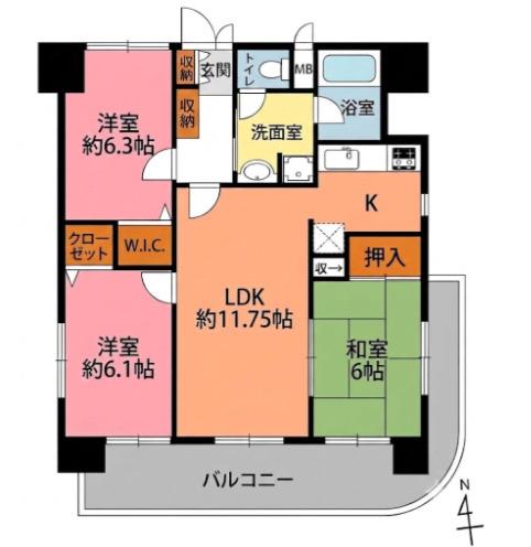 ヒューマンズ六ッ門(3LDK/7階)の間取り写真