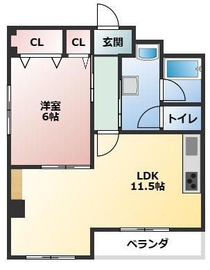 エクセル若松(1LDK/7階)の間取り写真