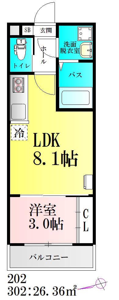 河原町レジデンスB棟(1LDK/3階)の間取り写真