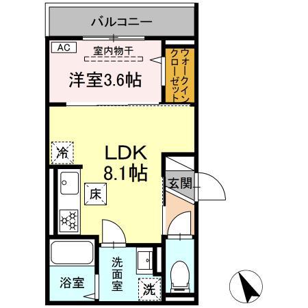ディー パイナ 鷺沼(1LDK/1階)の間取り写真