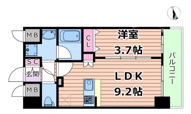 プレリス福島海老江 CORE FRONT(1LDK/10階)の間取り写真