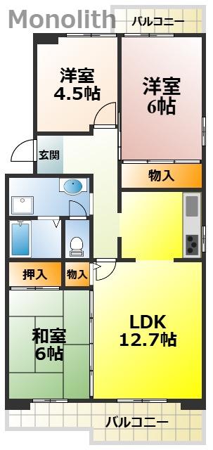 フレール助松100棟(3LDK/5階)の間取り写真