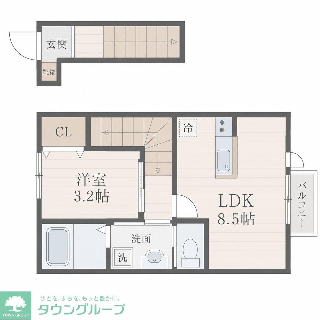 根岸町AP A棟(1LDK/2階)の間取り写真