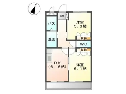 ハッピーヴィラ神野々(2DK/2階)の間取り写真