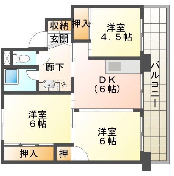 ビレッジハウス城南II(3DK/1階)の間取り写真