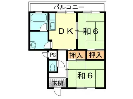 ハイツ中川(2DK/1階)の間取り写真