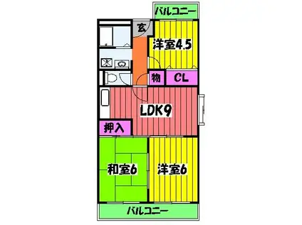 ムカイマンションA(3LDK/2階)の間取り写真