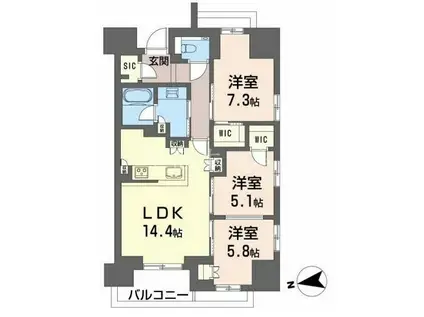 グランドメゾン大阪上本町(3LDK/12階)の間取り写真