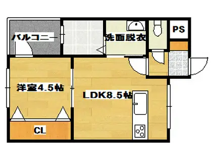 飛鳥水前寺駅通(1LDK/4階)の間取り写真