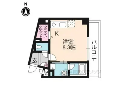 京都紙屋川M(ワンルーム/2階)の間取り写真