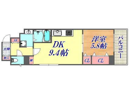 ライオンズマンション神戸元町第5(1DK/6階)の間取り写真