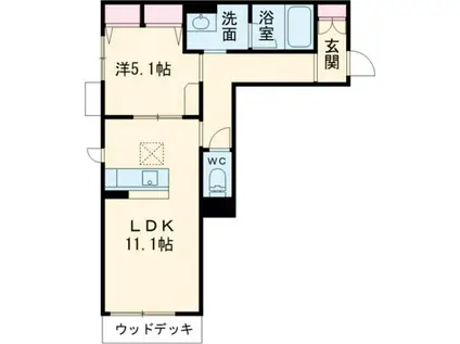 レフィシア松ヶ崎(1LDK/1階)の間取り写真