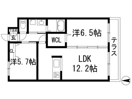 ベレオ宝塚 B棟(2LDK/1階)の間取り写真