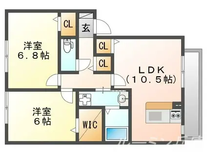 サンビレッジ瑞景G棟(2LDK/2階)の間取り写真