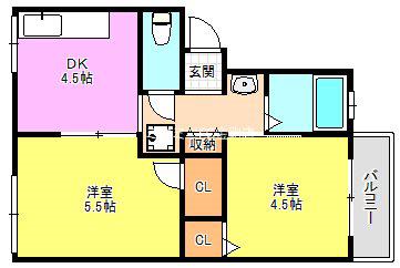 ハートランド北野田(2DK/2階)の間取り写真