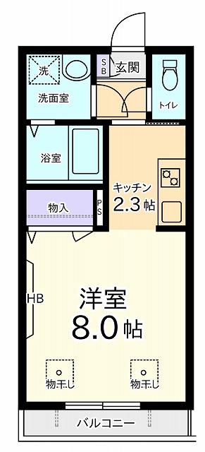 若葉町レジデンス(1K/2階)の間取り写真