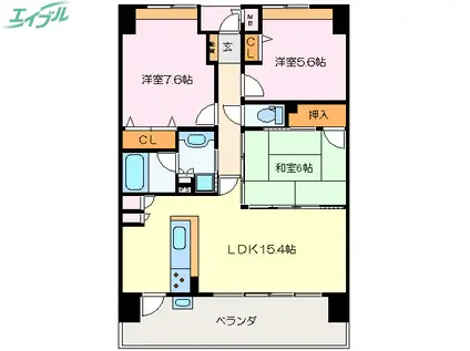 サンマンションアトレ松阪駅前(3LDK/11階)の間取り写真