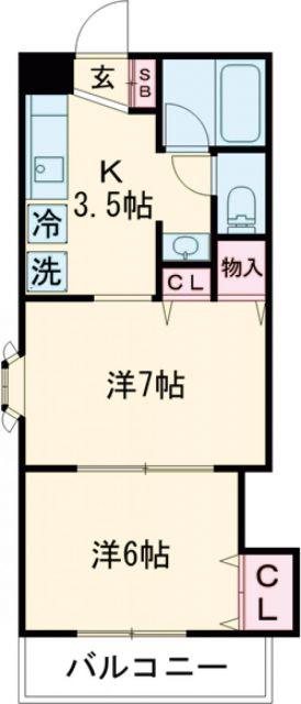 リビオン新茂原(2K/1階)の間取り写真