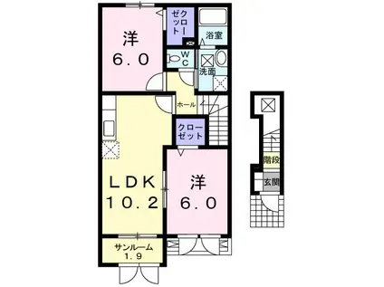コリーヌ・メゾンI(2LDK/2階)の間取り写真