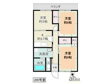 フレンズピュア(3K/2階)の間取り写真