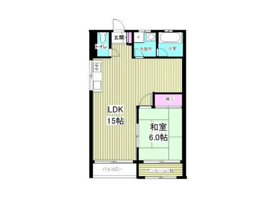 鎌倉ハイツ(1LDK/2階)の間取り写真