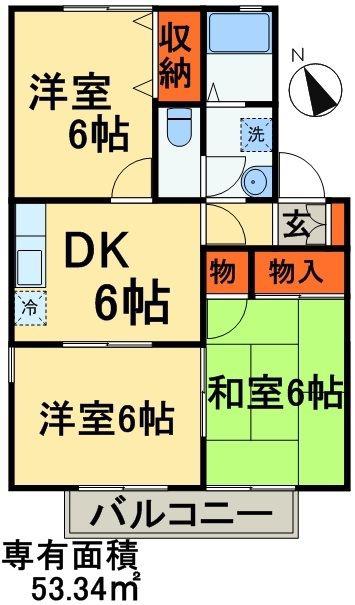 サンライズヒルAB(3DK/2階)の間取り写真