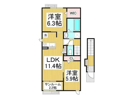 ブライトガーデン(2LDK/2階)の間取り写真