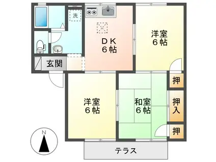 プレジール白楽A棟(3DK/1階)の間取り写真