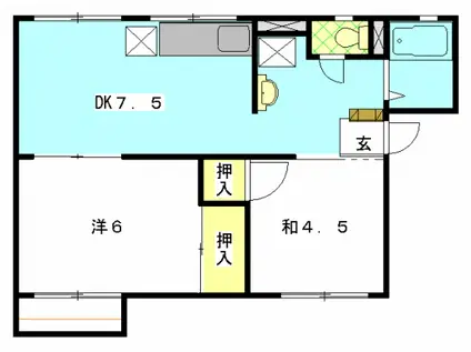 遠州鉄道 新浜松駅 徒歩31分 2階建 築32年(2DK/2階)の間取り写真