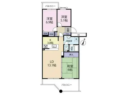 ヴェルディール仰木第壱号棟(3LDK/3階)の間取り写真