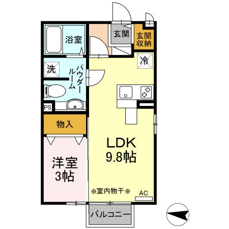 モナリエ東谷山(1LDK/2階)の間取り写真