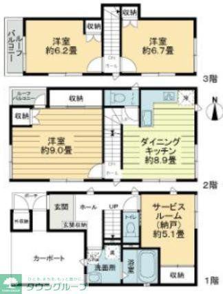 新宿区左門町戸建(3SDK/3階)の間取り写真