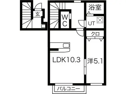 太鷲苑III(1LDK/2階)の間取り写真