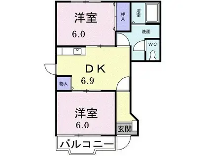 レガシーガーデンII(2DK/1階)の間取り写真