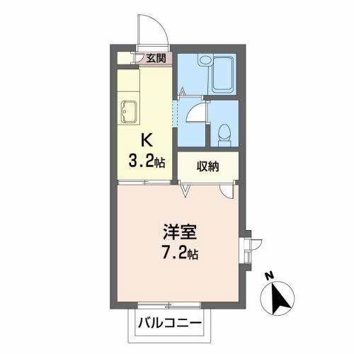シャルマン西勝山(1K/2階)の間取り写真