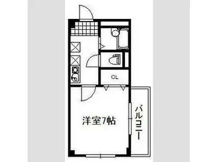 ボヌールK(1K/2階)の間取り写真