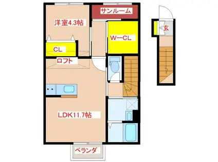 カーサHIRO(1LDK/2階)の間取り写真