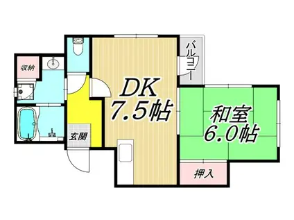 エスポワール武庫之荘II(1DK/1階)の間取り写真