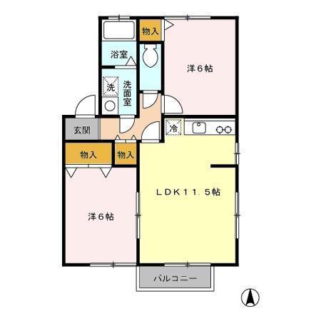 アンソレイエII(2LDK/2階)の間取り写真