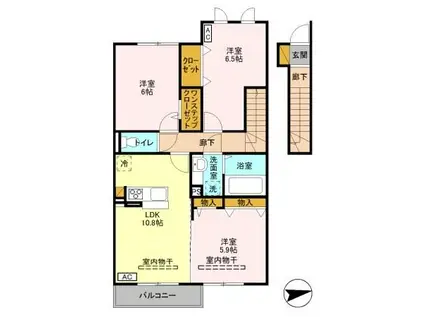 サンメゾン大平 B(3LDK/2階)の間取り写真