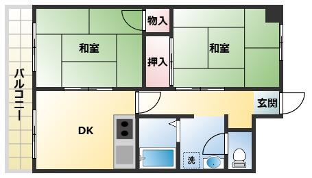 第2長吉コーポ(2DK/7階)の間取り写真