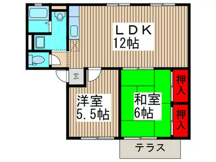 シティハイム殿山(2LDK/1階)の間取り写真